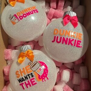 Dunkin' White Glitter Holiday Ornament - Pink & Orange Accent
